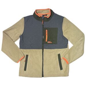 Eddie Bauer Boy's Regular Fit Polar Fleece Full Zip Mock Neck Jacket - Natural